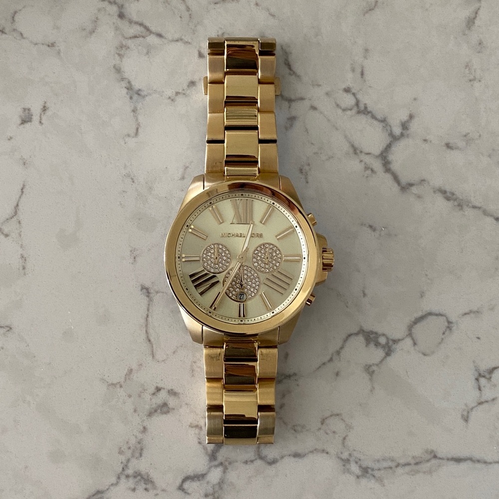 Michael Kors Oversized Wren Pavé Gold-Tone Watch